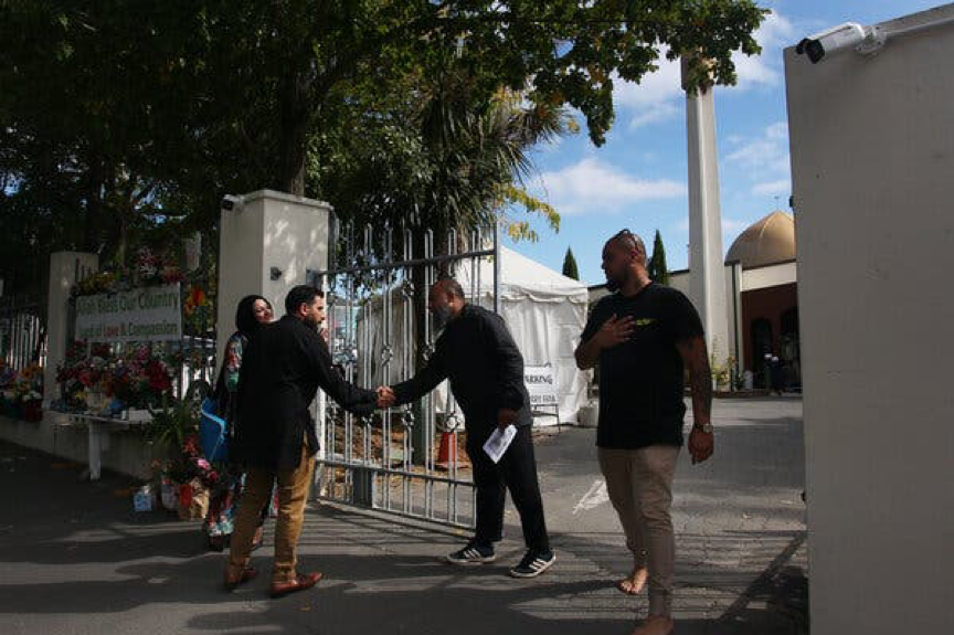 Outside Al Noor mosque in Christchurch this March, one year after the terrorist attack. 